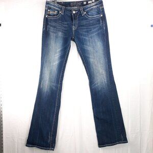 Miss Me Womens Blue Denim Bootcut Jeans With Distressed Back Pockets Size 32